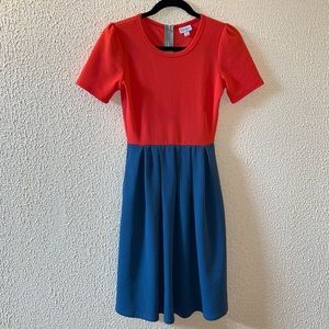 XS Pink/Blue Colorblocked LuLaRoe Amelia Dress